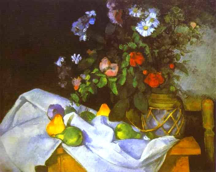 Larger view of Paul Cezanne: Still Life with Flowers and Fruit - 1888-1890