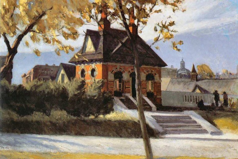 Larger view of Edward Hopper: Small Town Station - 1918-1920