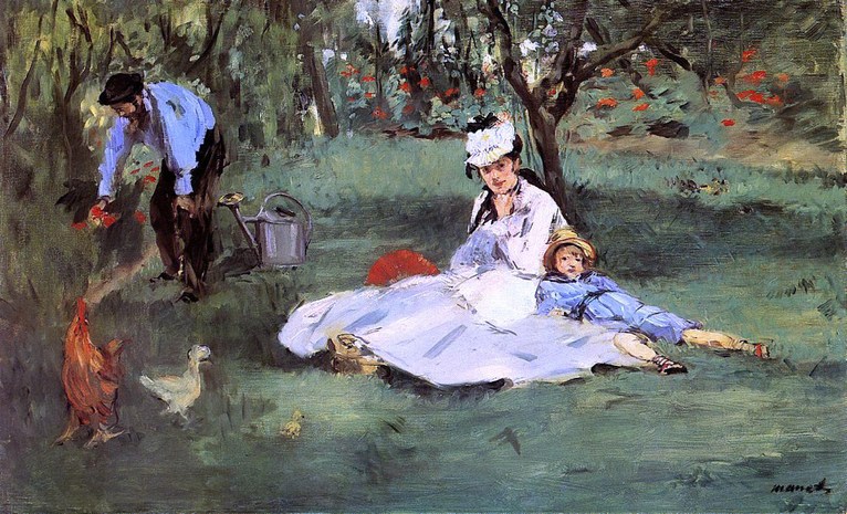 Larger view of Edouard Manet: The Monet family in their garden at Argenteuil - 1874
