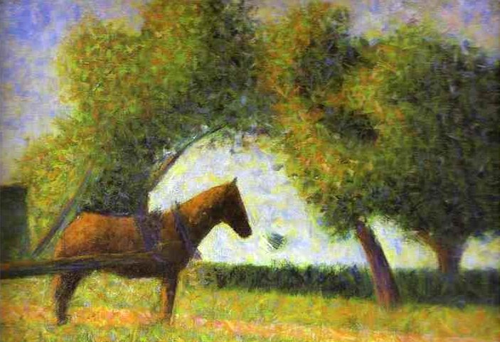 Larger view of Georges Seurat: Horse in a Field - 1882