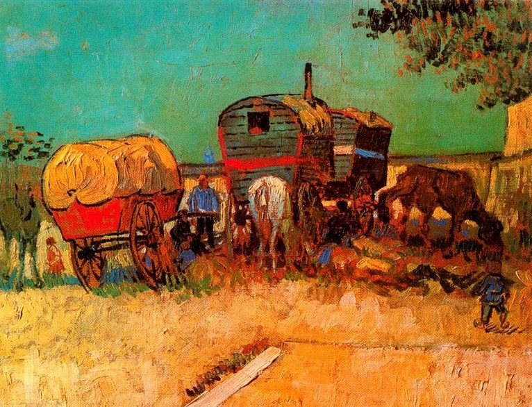 Larger view of Vincent van Gogh: The Caravans, Gypsy Camp near Arles - 1888