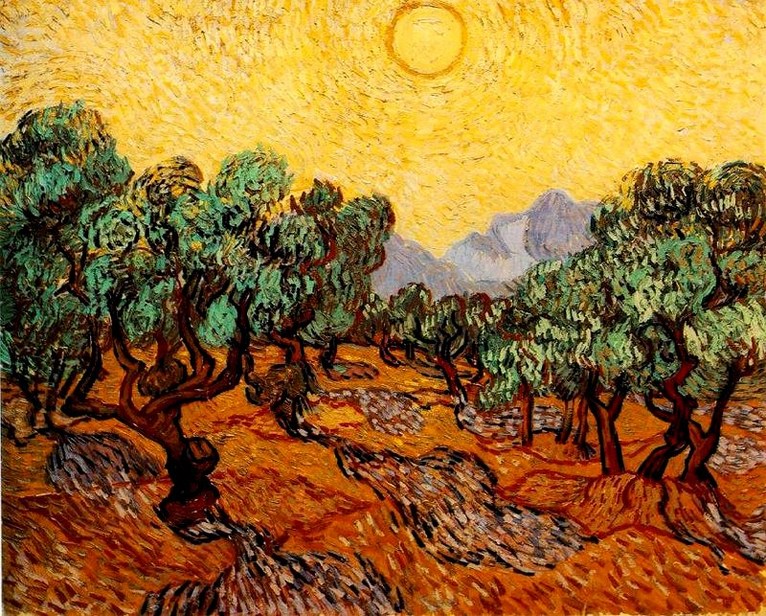 Larger view of Vincent van Gogh: Olive Trees with Yellow Sun and Sky - 1889