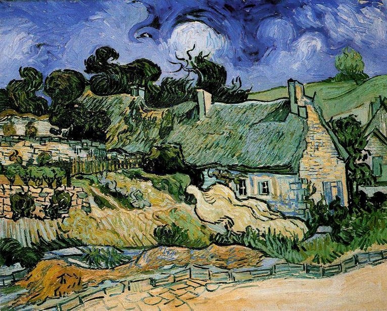 Larger view of Vincent van Gogh: Thatched Corttages at Cordeville - 1890